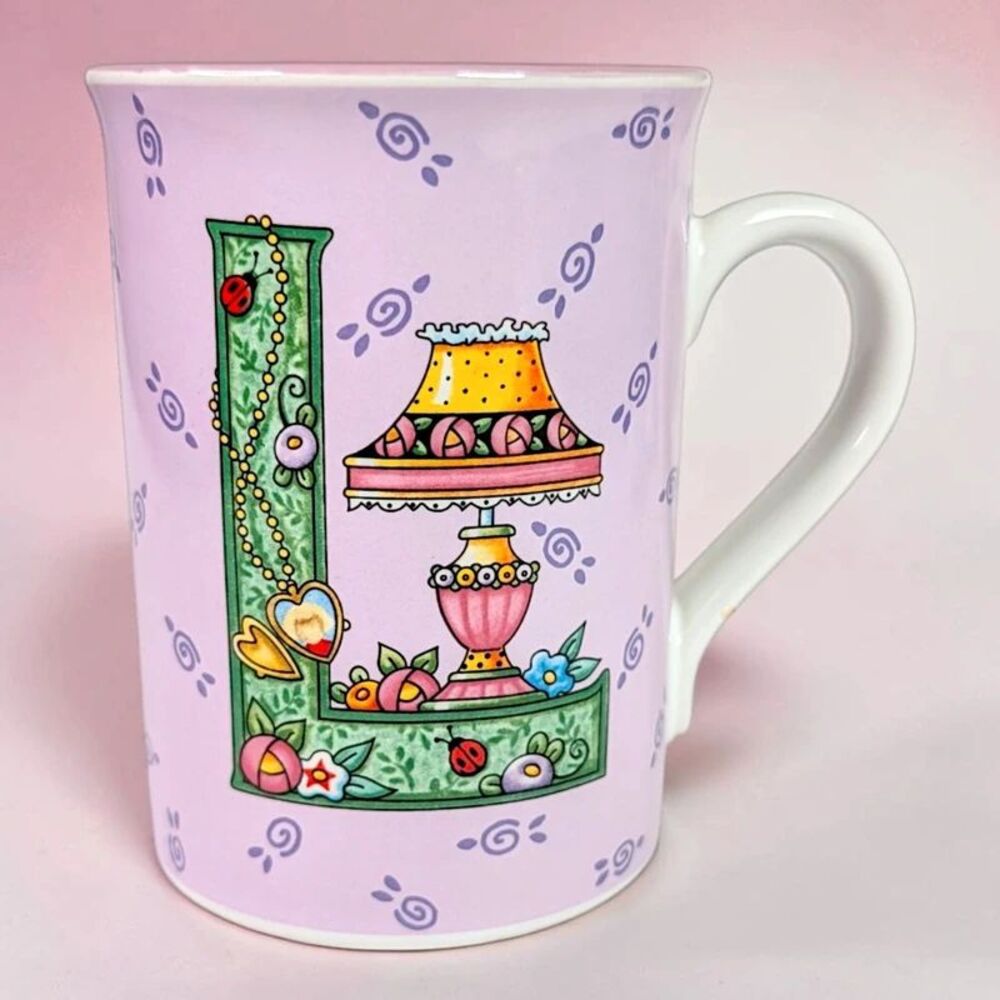 Mary Engelbreit L Initial Mug Pink Coffee Tea Cup Monogram Vintage Ceramic
